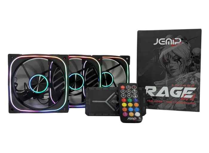 VENTILADOR JEMIP RAGE 2.0 KIT 3 EN 1+HUB+CONTROL REMOTO 3x12CM - Image 2